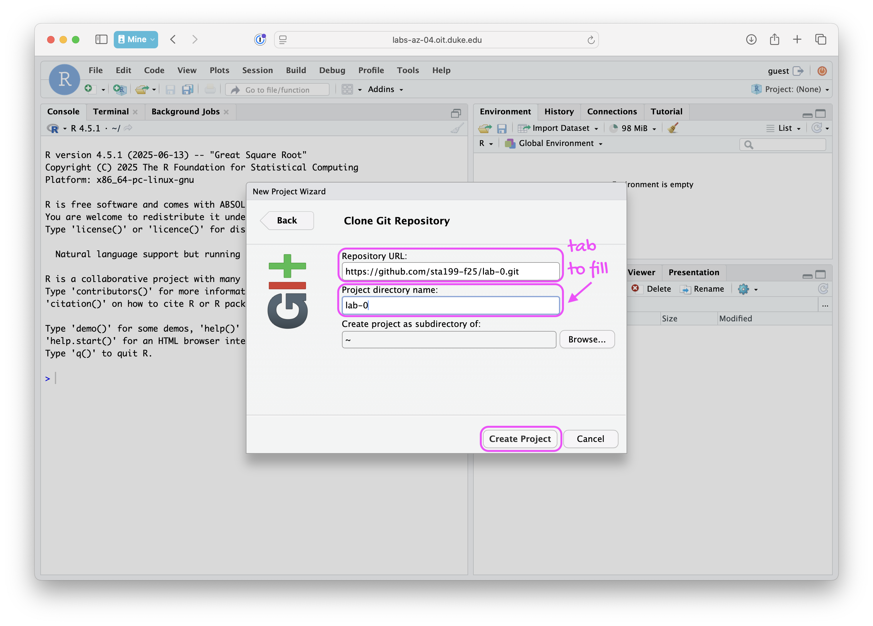 Cloning a GitHub repository in RStudio.